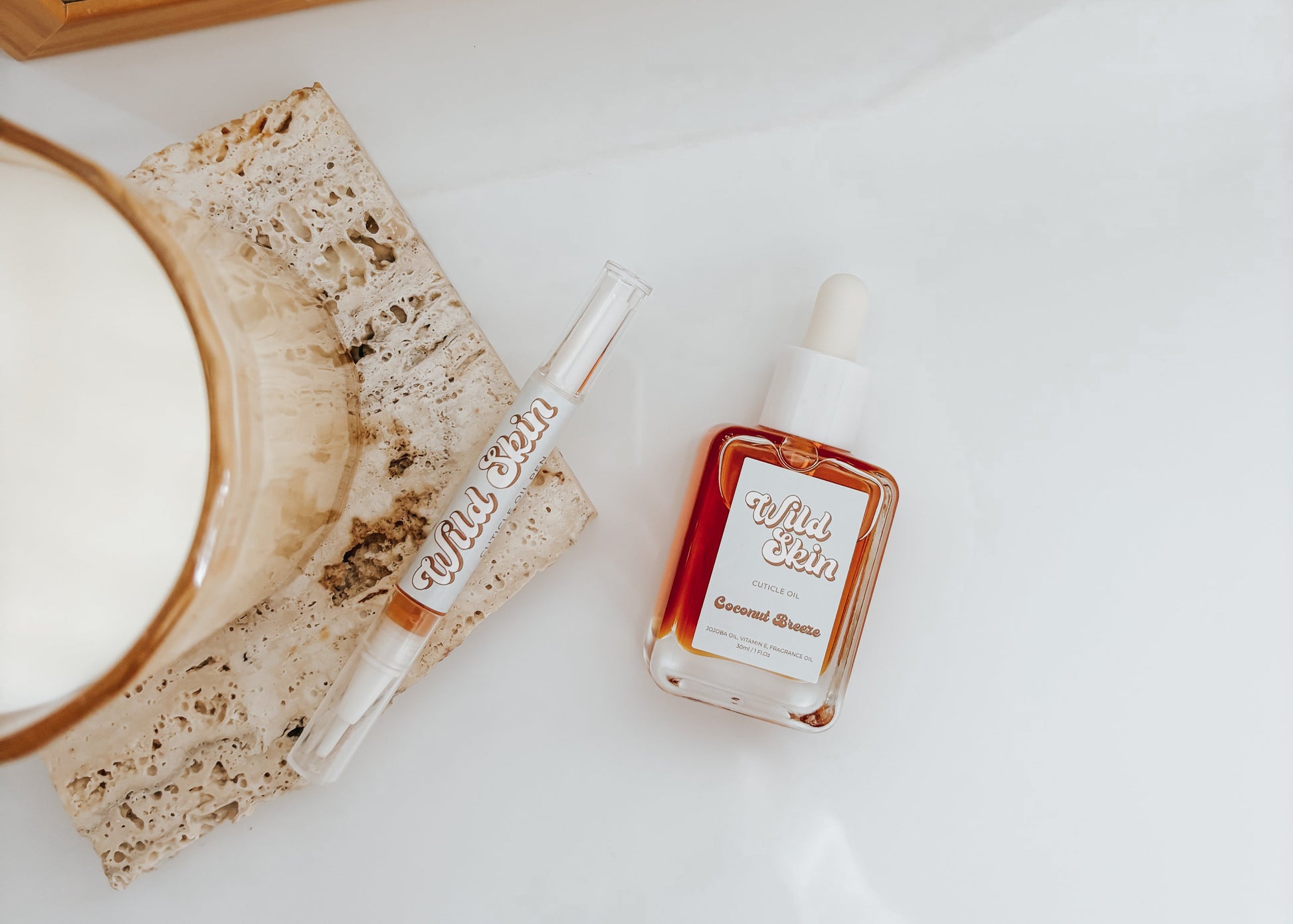 Wild Skin Cuticle Oil Pen & Dropper Bottle Coconut Breeze Lifestyle